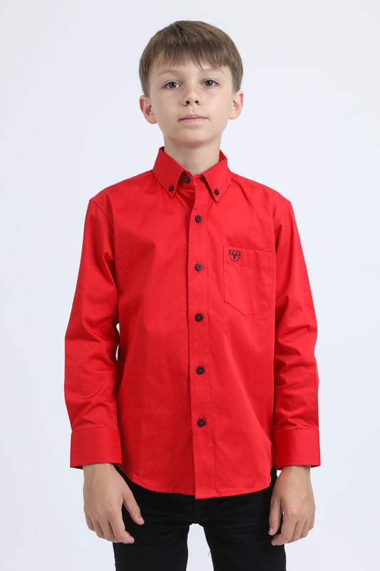 Kid´s Single Pocket Logo Modern Fit Stretch Red Dress Shirt
