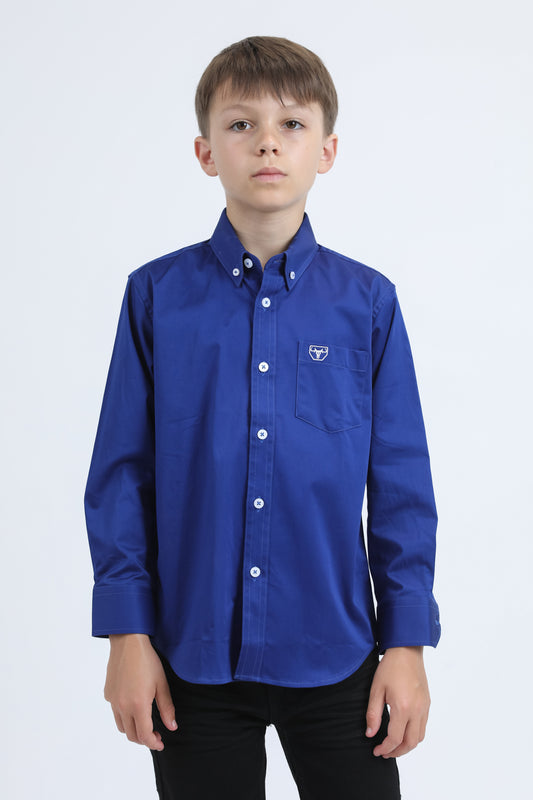 Kid´s Single Pocket Logo Modern Fit Stretch Royal Blue Dress Shirt