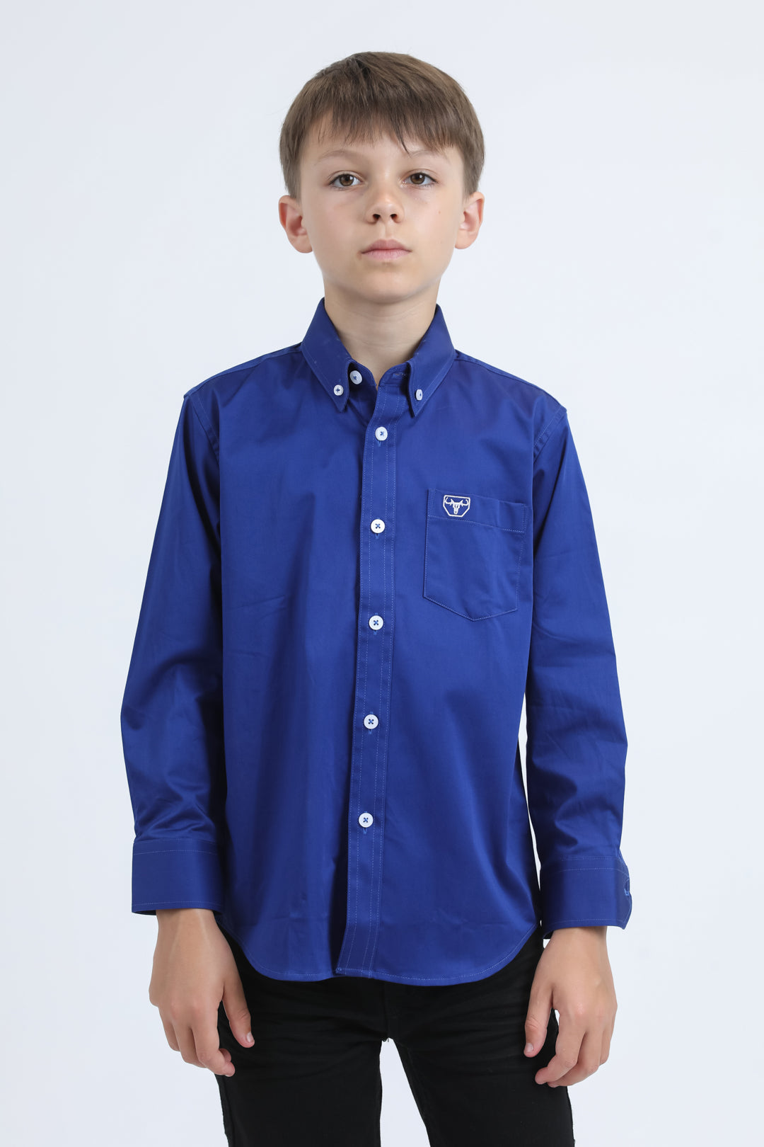 dress shirt with logo Kid ́s Single Pocket Logo Modern Fit Stretch Royal Blue Dress Shirt 20 / Royal Blue