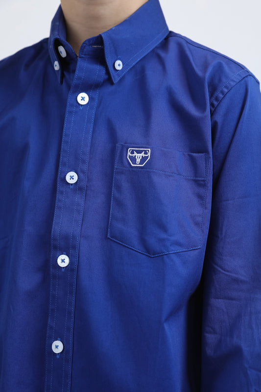 royal blue cattle kids dress shirt platini detail