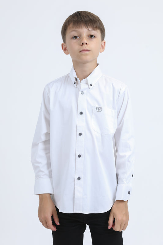 Kid´s Single Pocket Logo Modern Fit Stretch White Dress Shirt