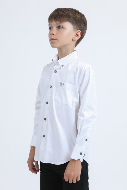 white kid's stretch dress shirt side platini