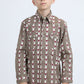 Kid's Western Modern Fit Cotton/Spandex Long Sleeve Beige Shirt with Snaps