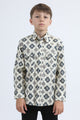 Kid's Western Modern Fit Cotton/Spandex Long Sleeve Beige Shirt with Snaps