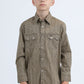 Kid's Western Modern Fit Cotton/Spandex Long Sleeve Beige Shirt with Snaps