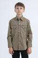 Kid's Western Modern Fit Cotton/Spandex Long Sleeve Beige Shirt with Snaps