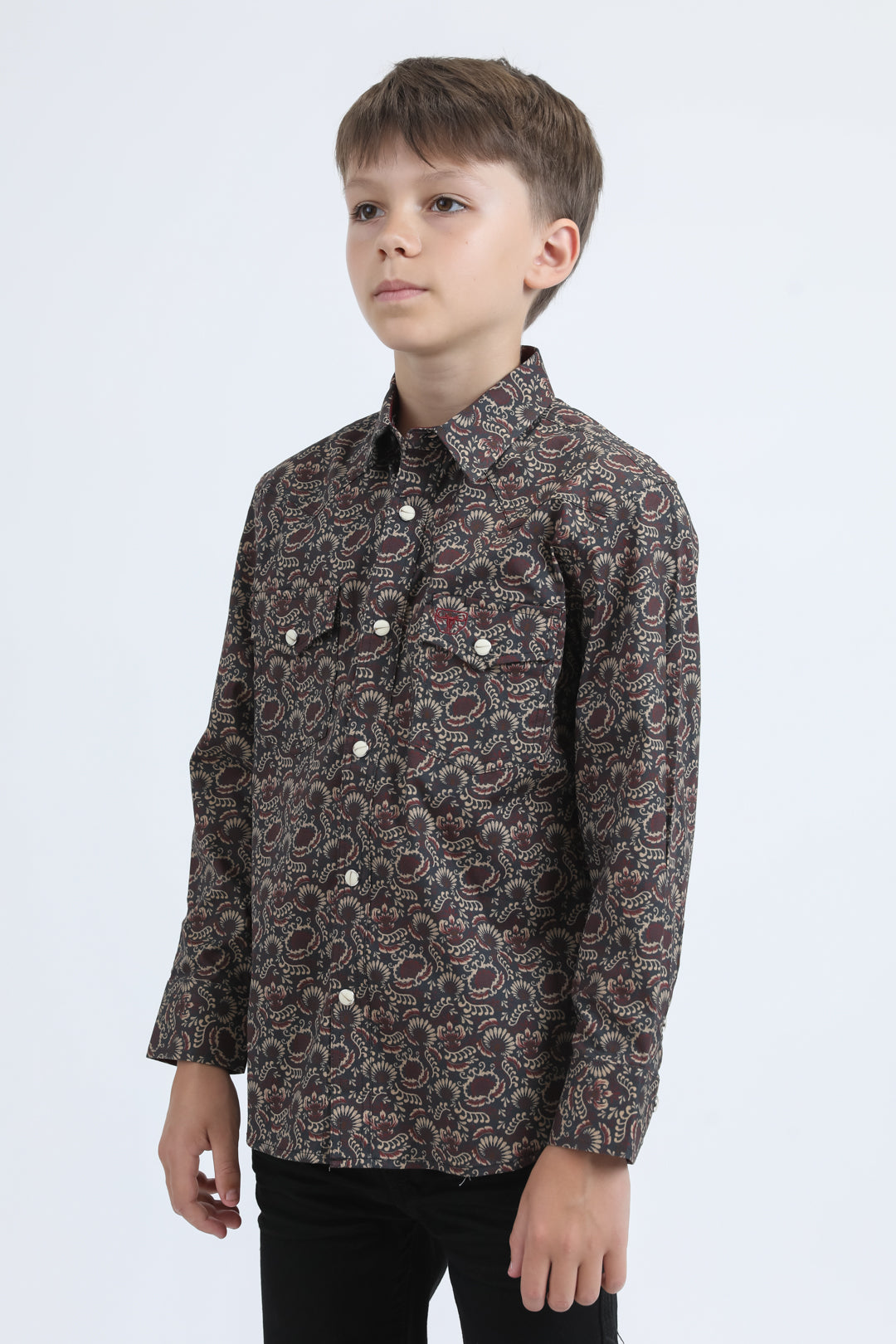 Kid's Western Modern Fit Cotton/Spandex Long Sleeve Black Shirt with Snaps