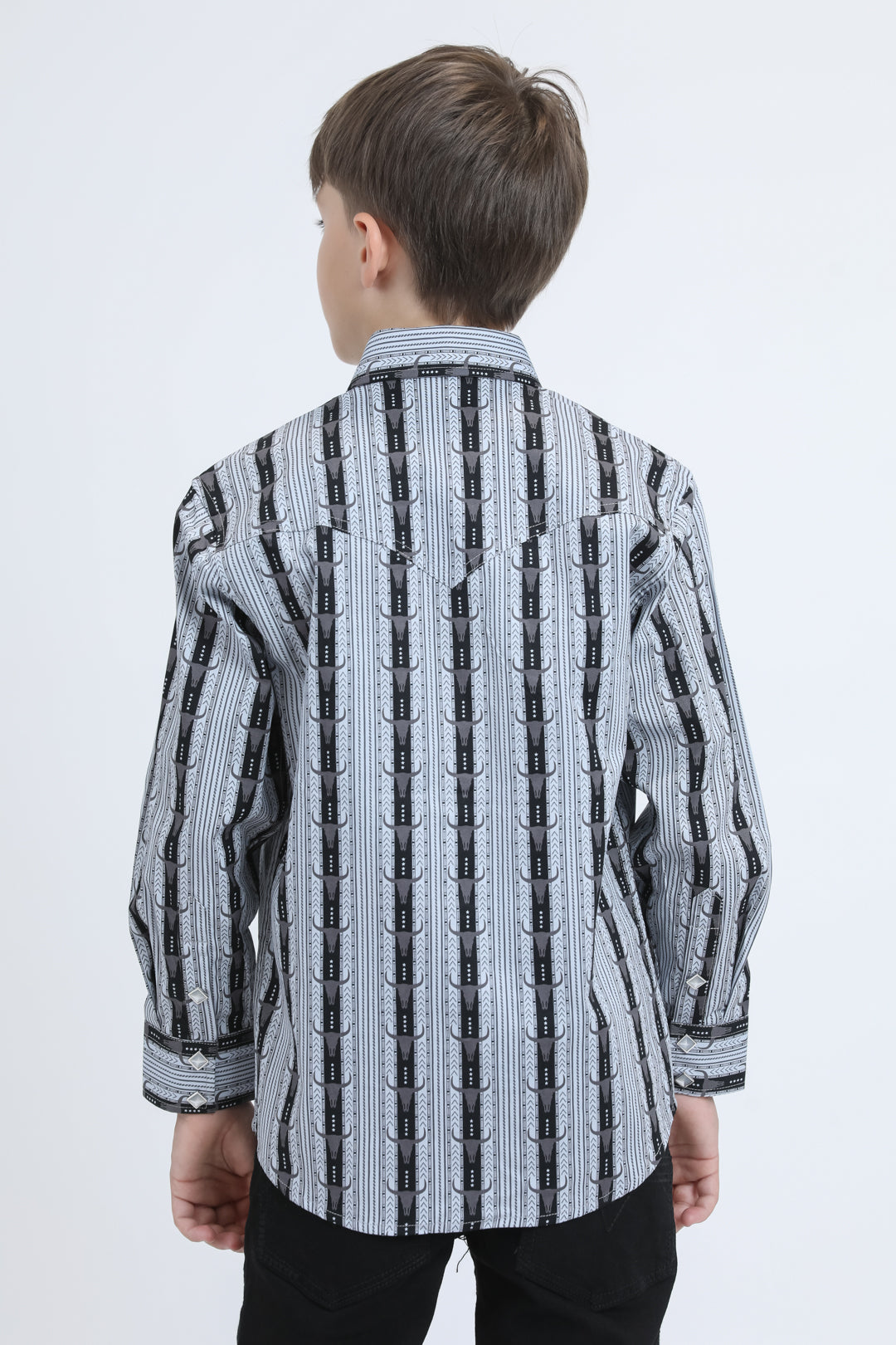 Kid's Western Modern Fit Cotton/Spandex Long Sleeve Black Shirt with Snaps