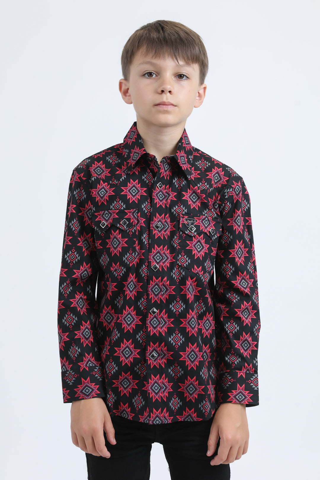Kid's Western Modern Fit Cotton/Spandex Long Sleeve Black Shirt with Snaps