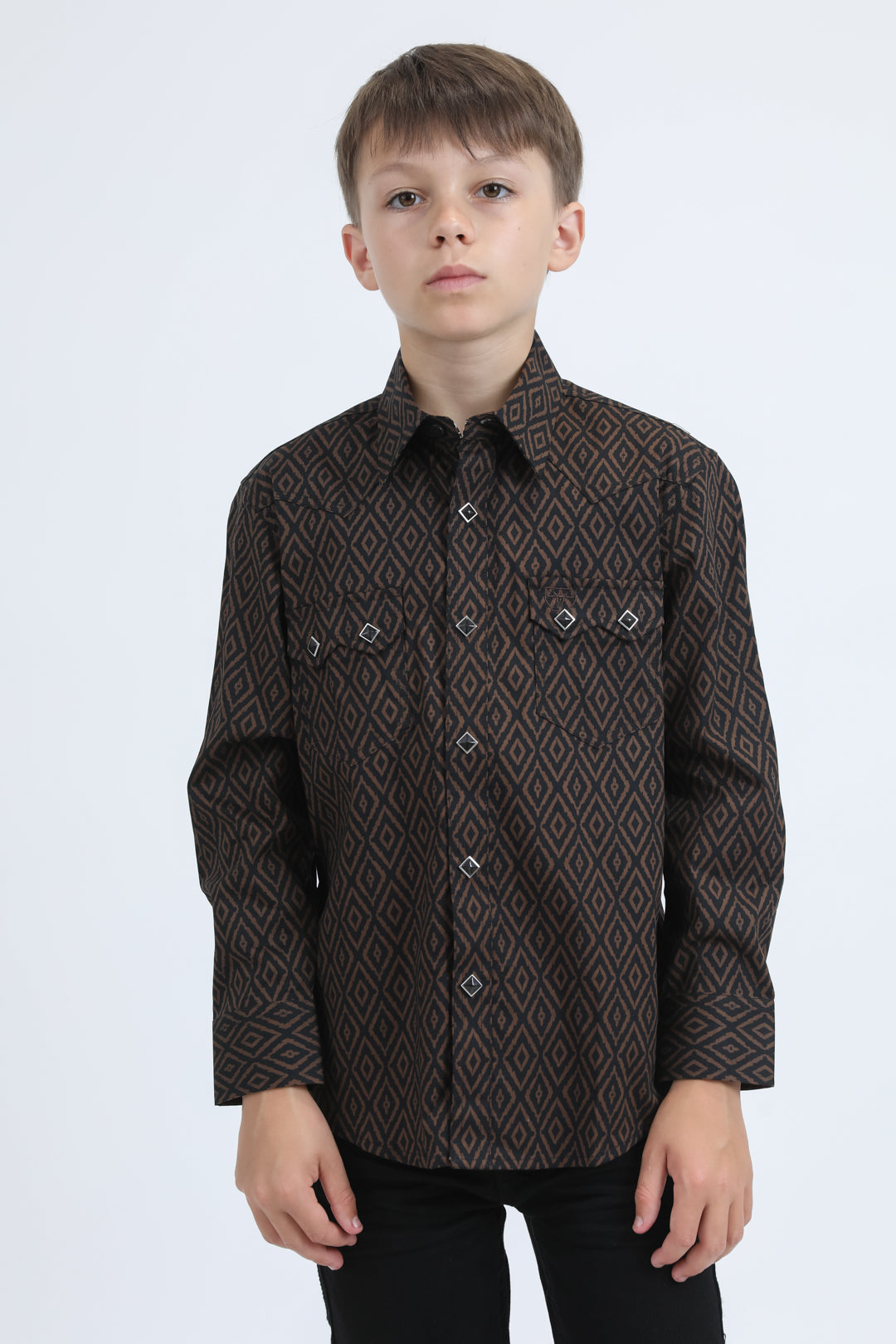 Kid's Western Modern Fit Cotton/Spandex Long Sleeve Black Shirt with Snaps