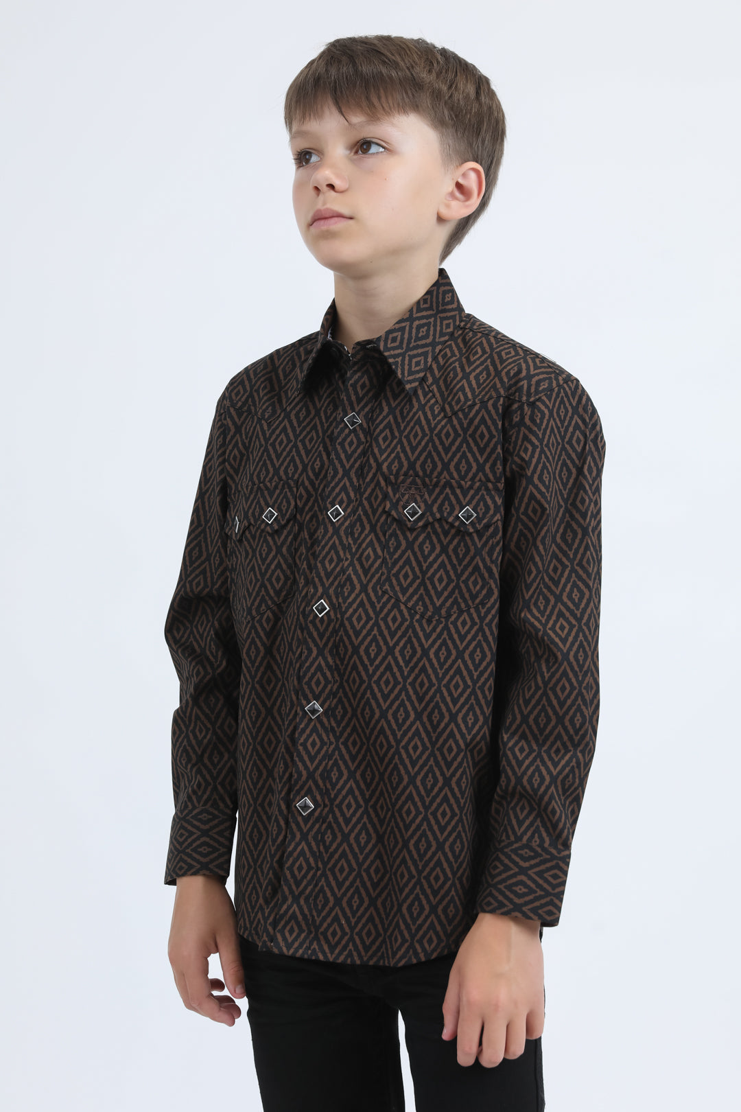 Kid's Western Modern Fit Cotton/Spandex Long Sleeve Black Shirt with Snaps
