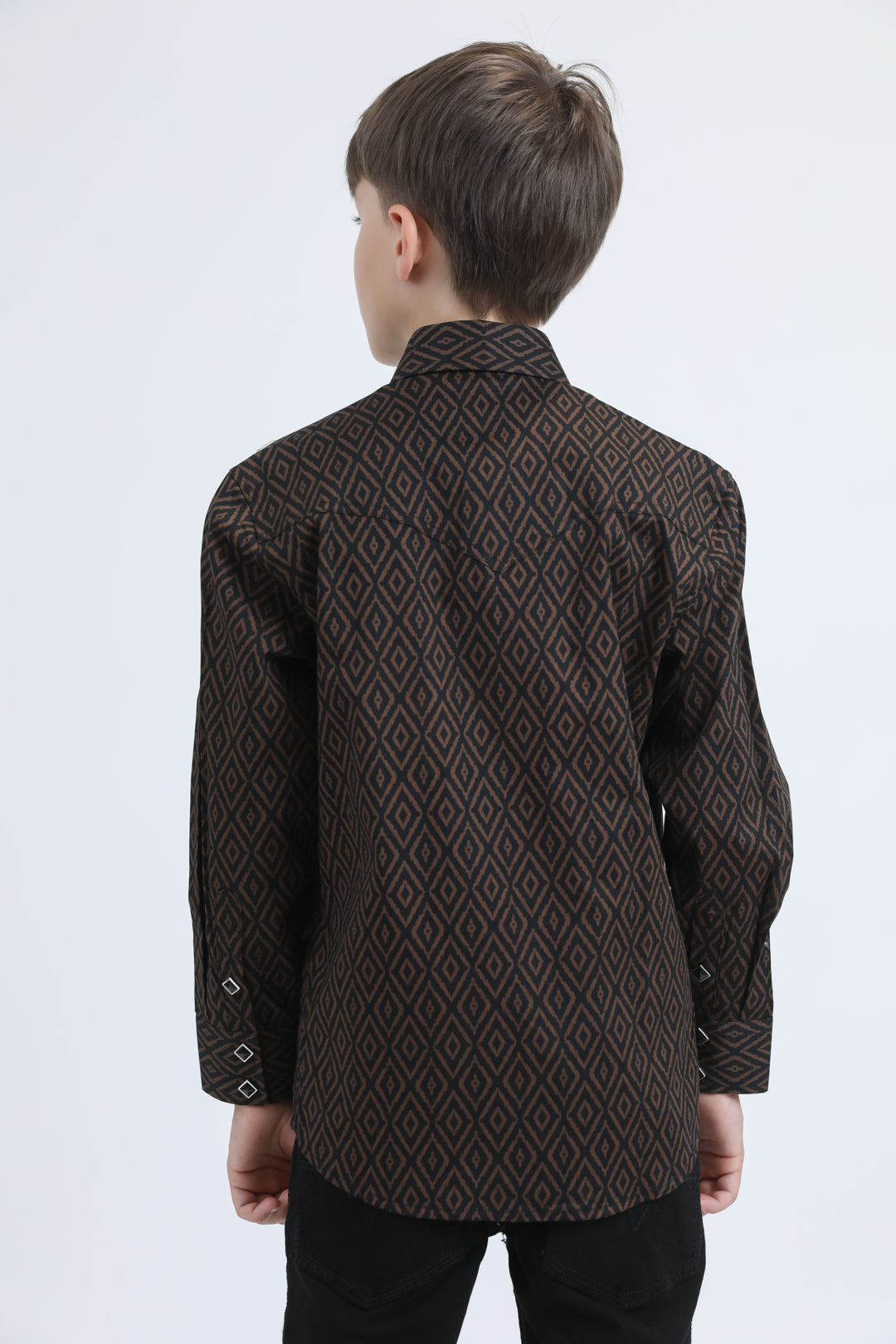 Kid's Western Modern Fit Cotton/Spandex Long Sleeve Black Shirt with Snaps