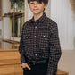 Kid's Western Modern Fit Cotton/Spandex Long Sleeve Black Shirt with Snaps