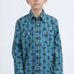 Kid's Western Modern Fit Cotton/Spandex Long Sleeve Blue Shirt with Snaps
