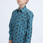 Kid's Western Modern Fit Cotton/Spandex Long Sleeve Blue Shirt with Snaps