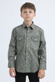 Kid's Western Modern Fit Cotton/Spandex Long Sleeve Blue Shirt with Snaps