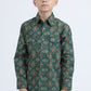 Kid's Western Modern Fit Cotton/Spandex Long Sleeve Green Shirt with Snaps