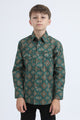 Kid's Western Modern Fit Cotton/Spandex Long Sleeve Green Shirt with Snaps