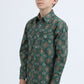 Kid's Western Modern Fit Cotton/Spandex Long Sleeve Green Shirt with Snaps