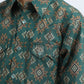 Kid's Western Modern Fit Cotton/Spandex Long Sleeve Green Shirt with Snaps