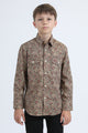 Kid's Western Modern Fit Cotton/Spandex Long Sleeve Khaki Shirt with Snaps