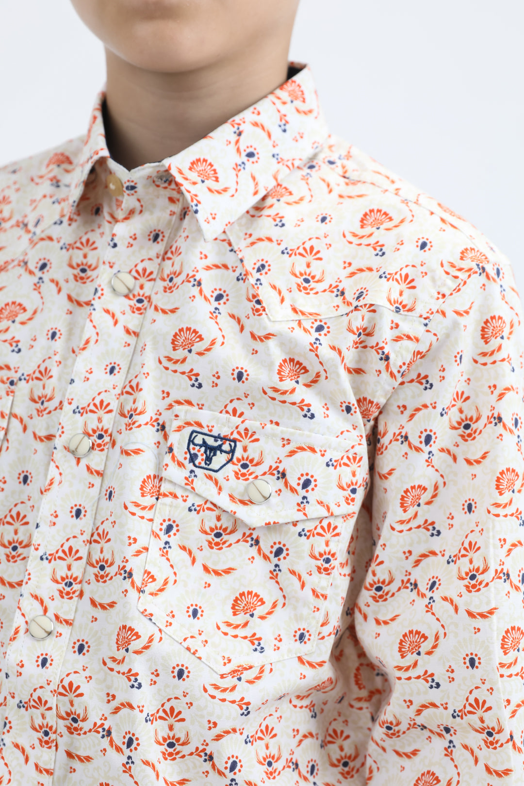 Kid's Western Modern Fit Cotton/Spandex Long Sleeve White