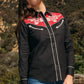 Woman with embroidered western shirt with suede detail front lifestyle