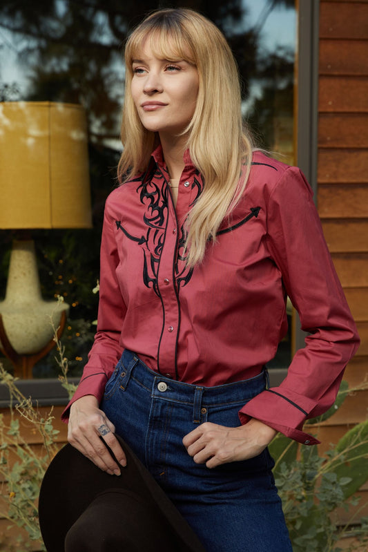 pink ladies embroidery western shirt front platini