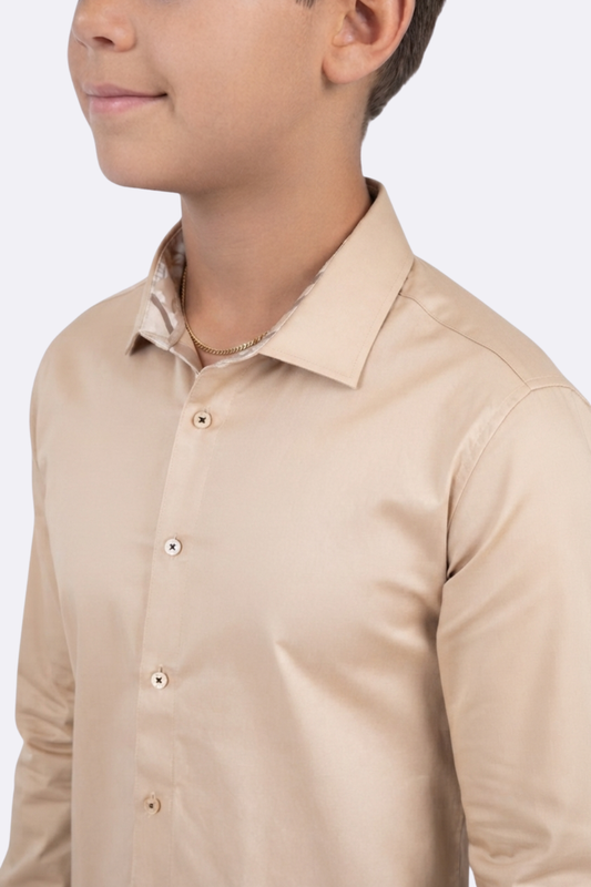beige locke plaid cuff shirt kids platini detail-2