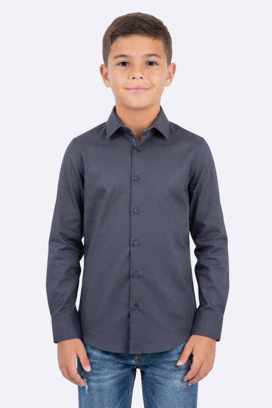 dark grey locke plaid cuff shirt kids platini front