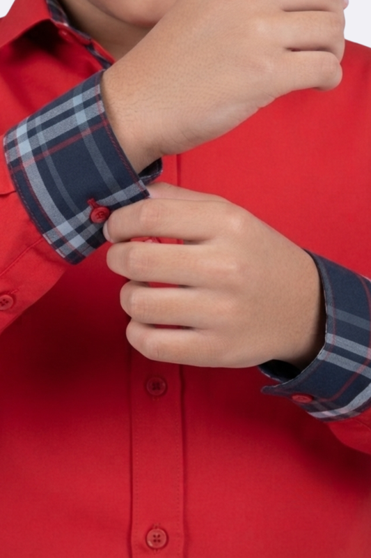 red locke plaid cuff shirt kids platini detail