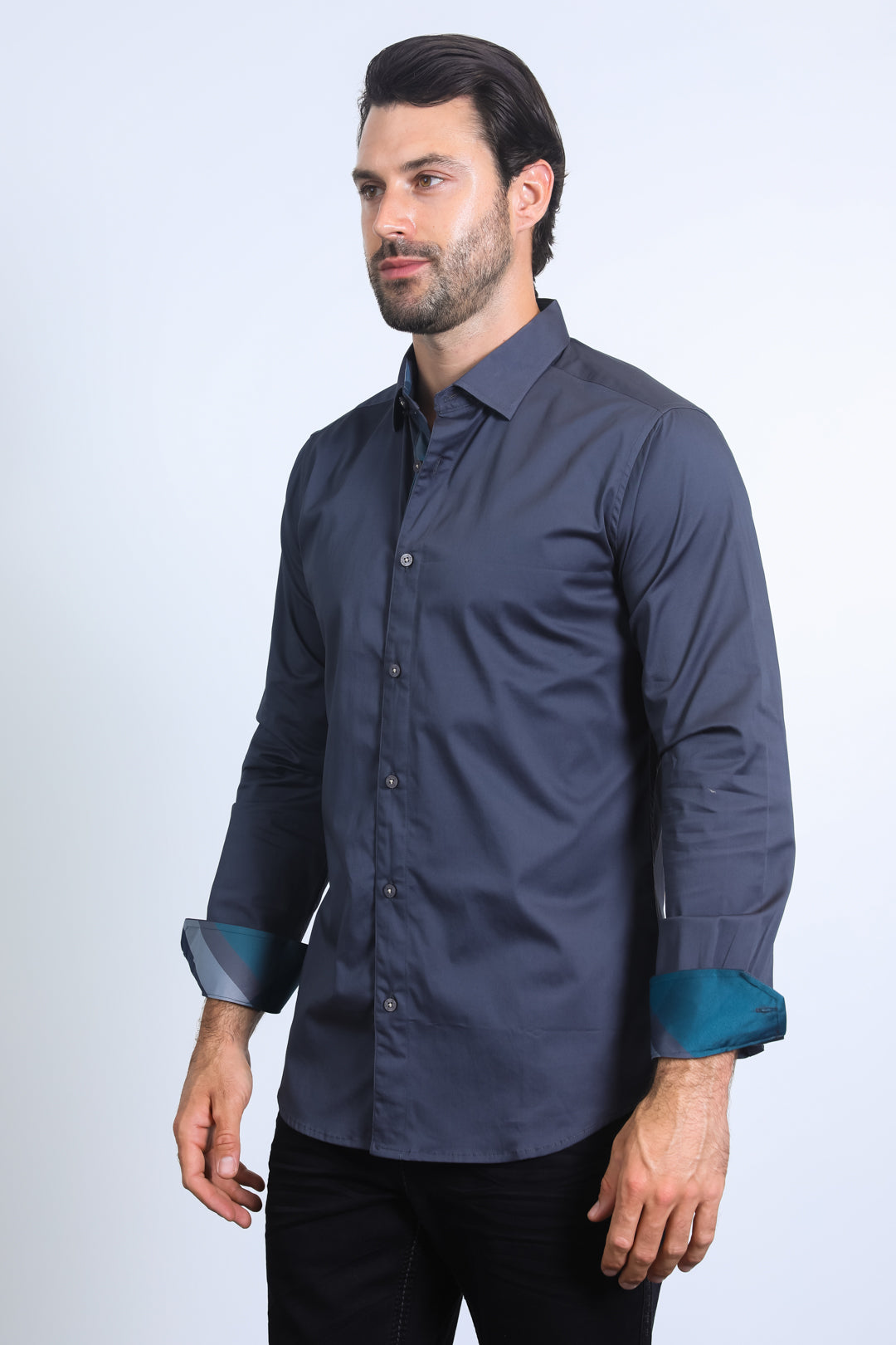 charcoal locke tartan cuff shirt men platini side