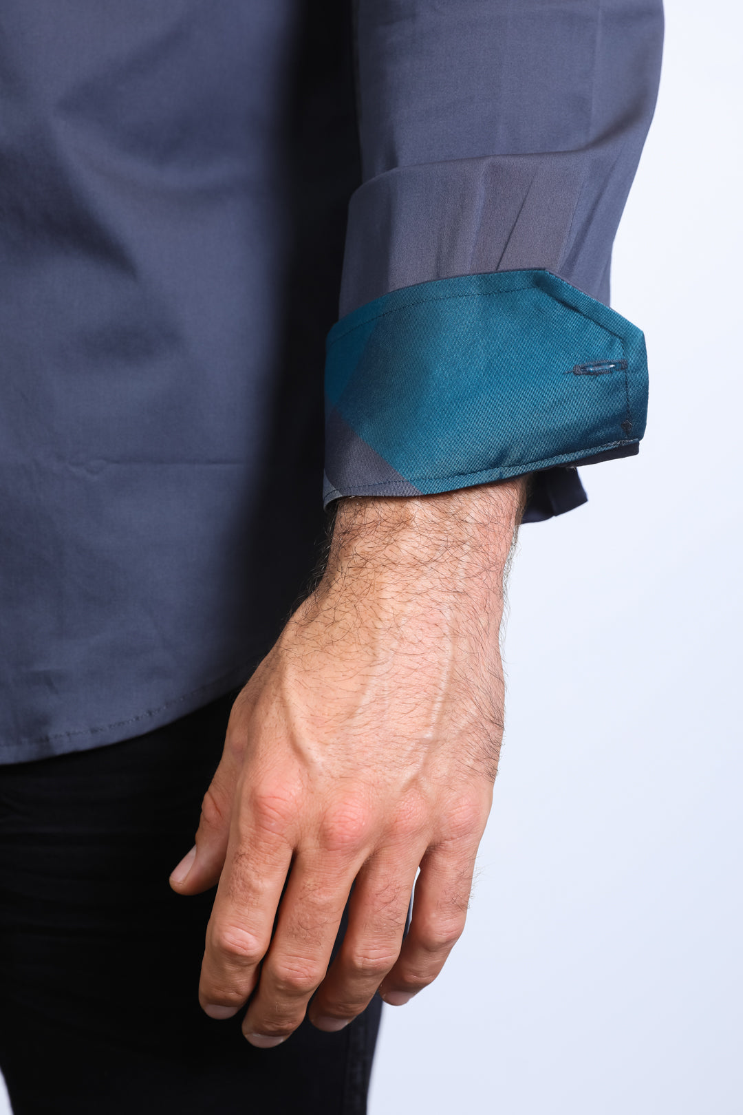 charcoal locke tartan cuff shirt men platini cuff detail