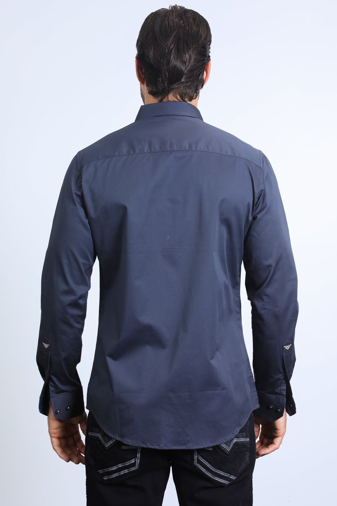 charcoal locke tartan cuff shirt men platini back