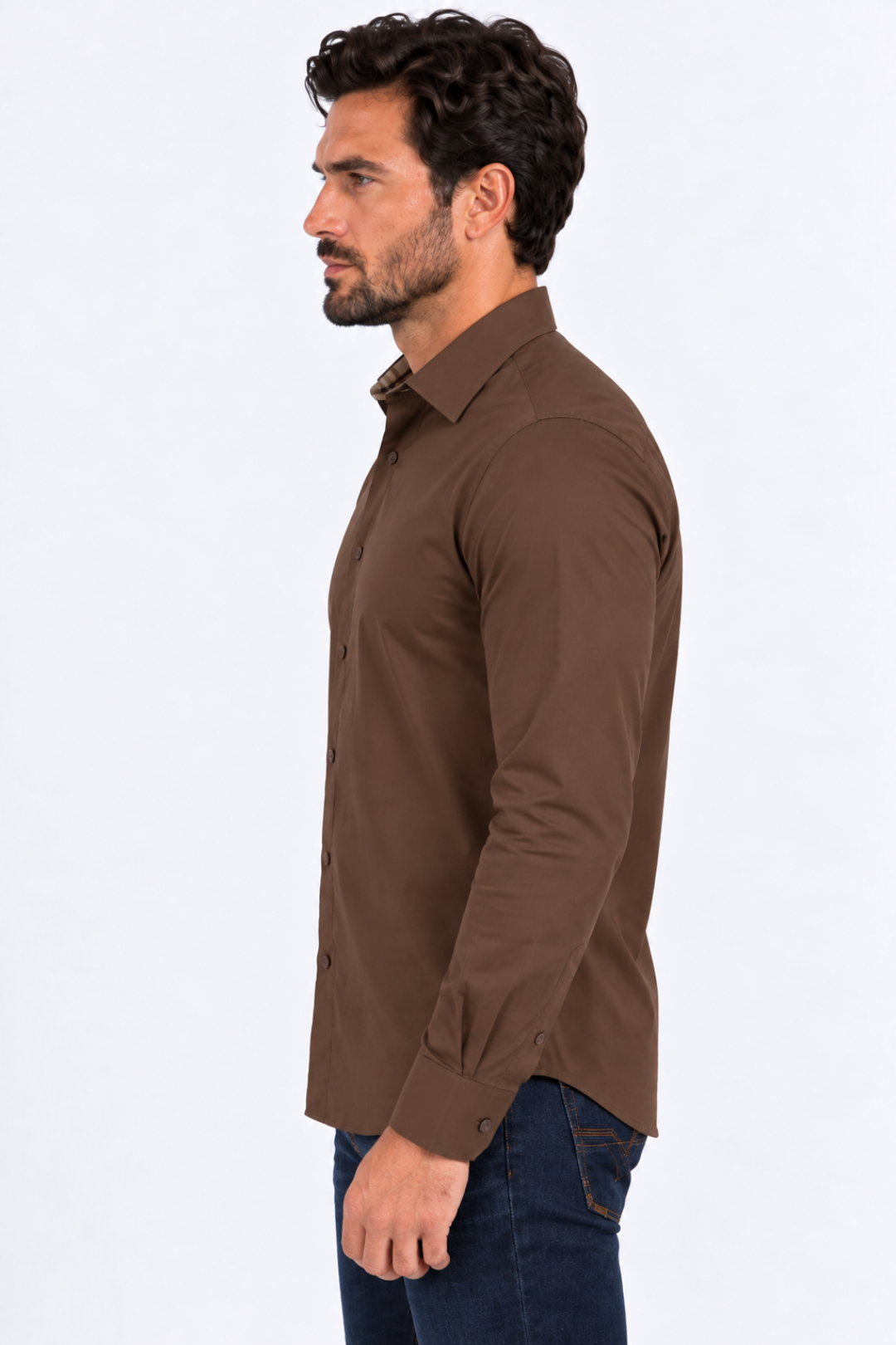 dark brown locke tartan trim dress shirt men platini side