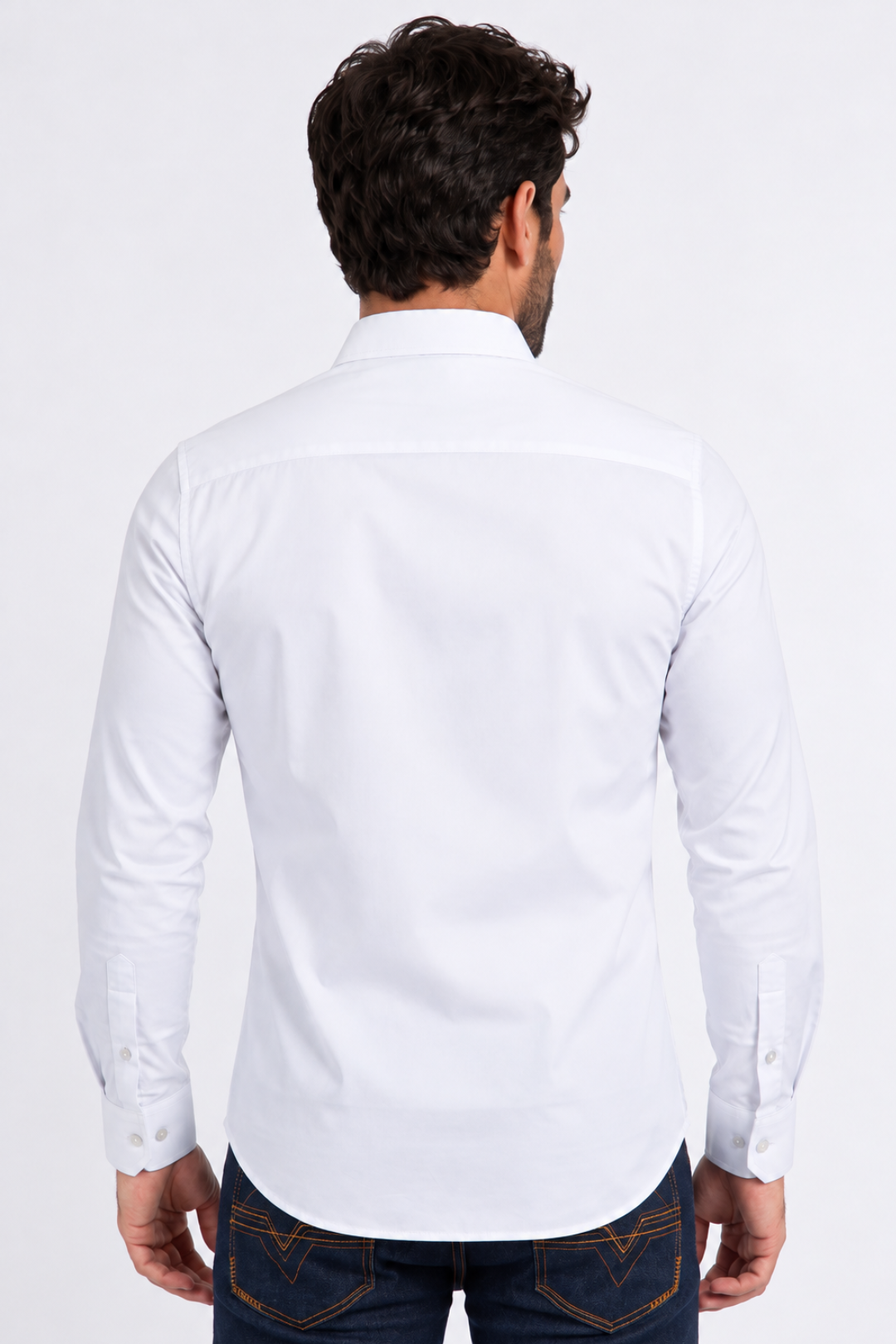 white locke tartan trim dress shirt men platini back
