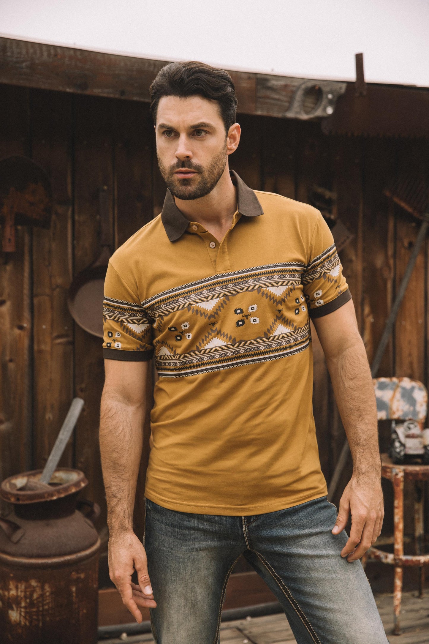 mustard aztec panoramic polo lifestyle platini