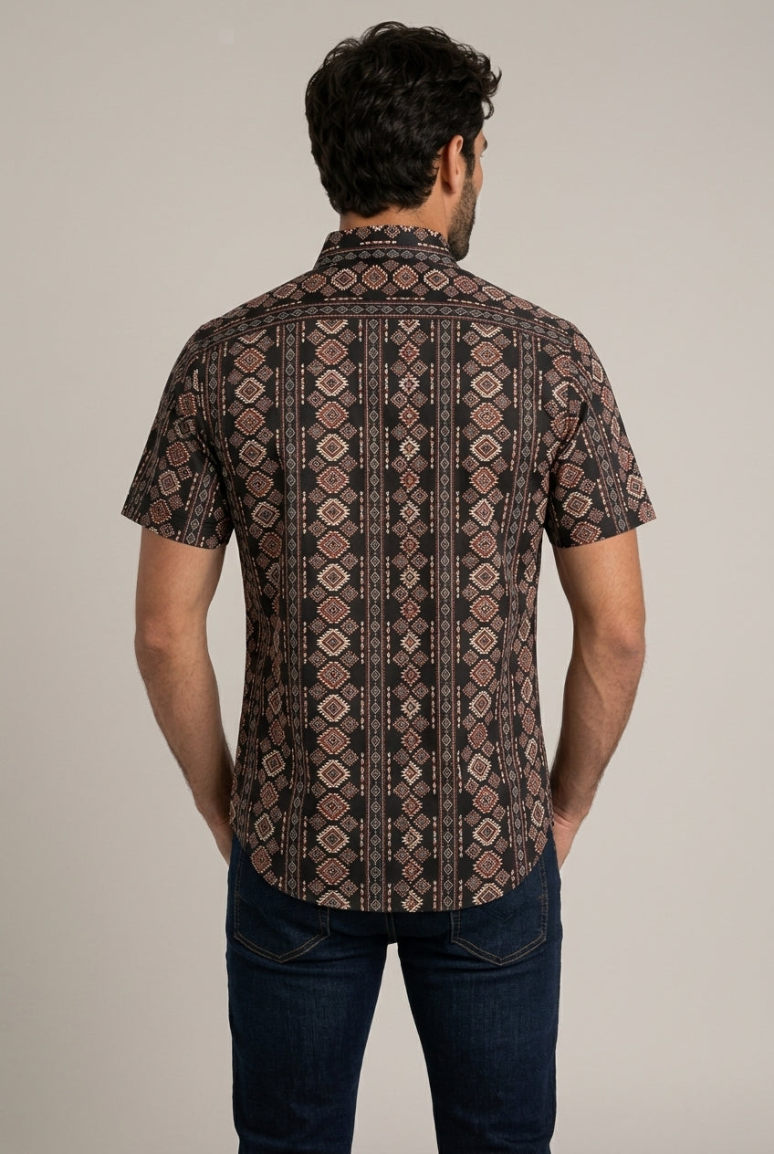 black aztec stripe short sleeve shirt men platini back