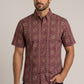 burgundy aztec stripe short sleeve shirt men platini front