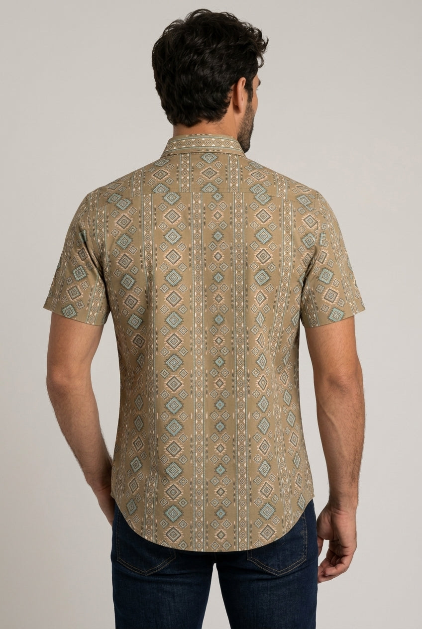 khaki aztec stripe short sleeve shirt men platini back