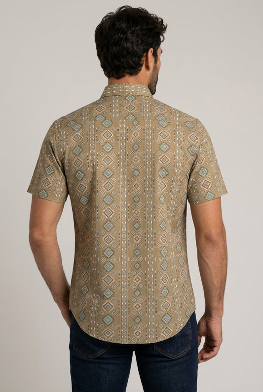 khaki aztec stripe short sleeve shirt men platini back