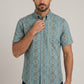 turquoise aztec stripe short sleeve shirt men platini front