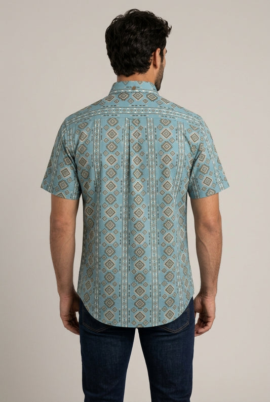 turquoise aztec stripe short sleeve shirt men platini back