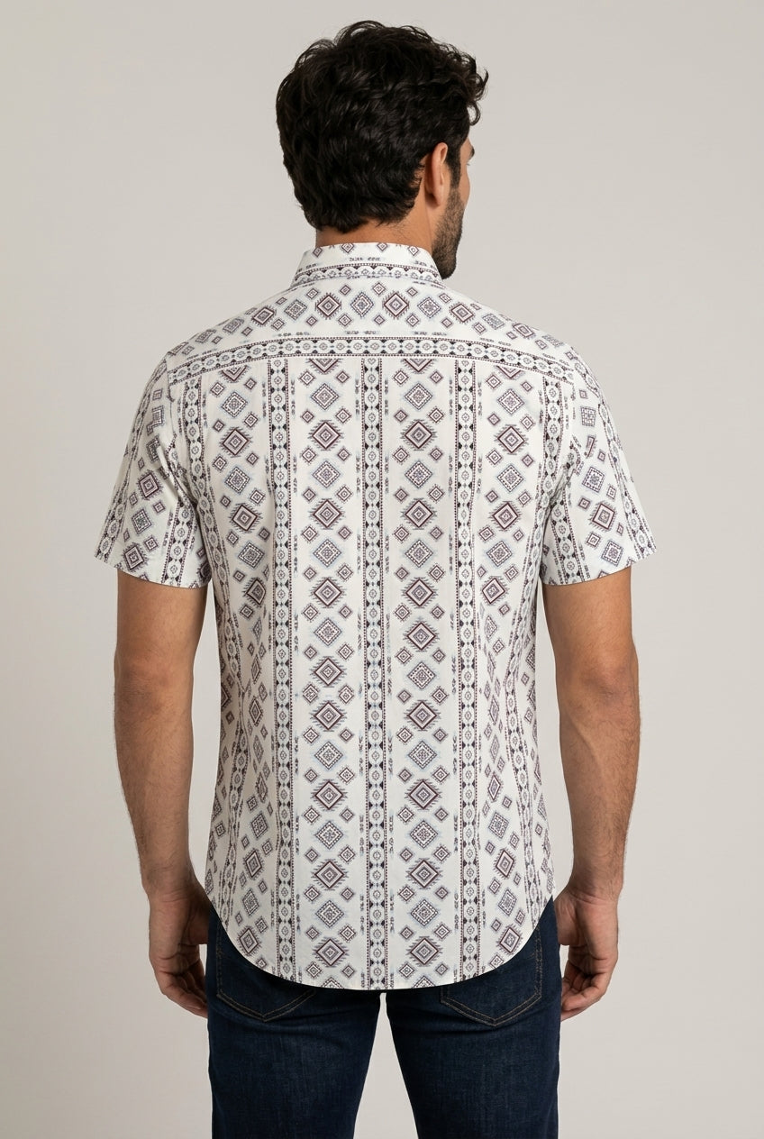 white aztec stripe short sleeve shirt men platini back
