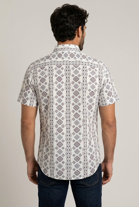 white aztec stripe short sleeve shirt men platini back