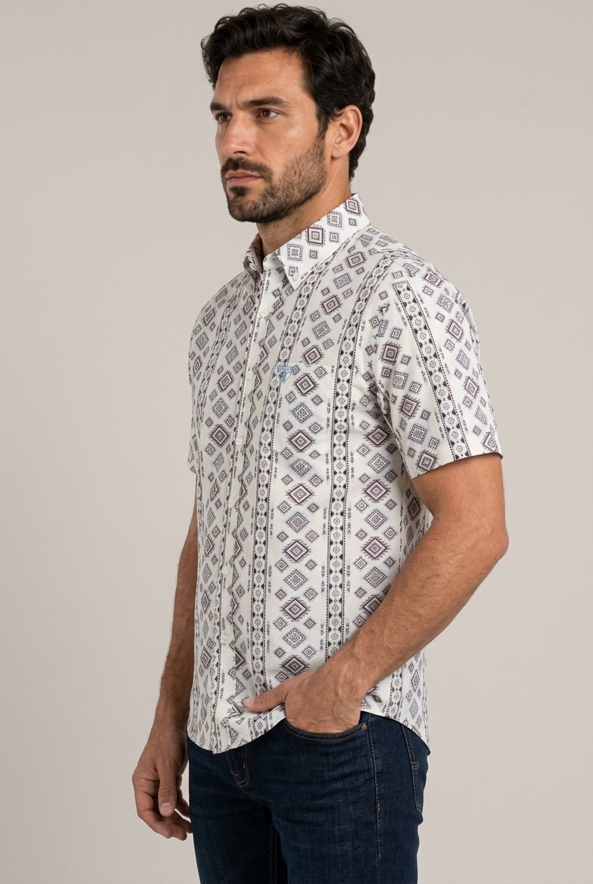 white aztec stripe short sleeve shirt men platini side