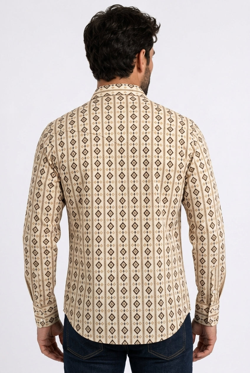beige aztec stripe western shirt men platini back