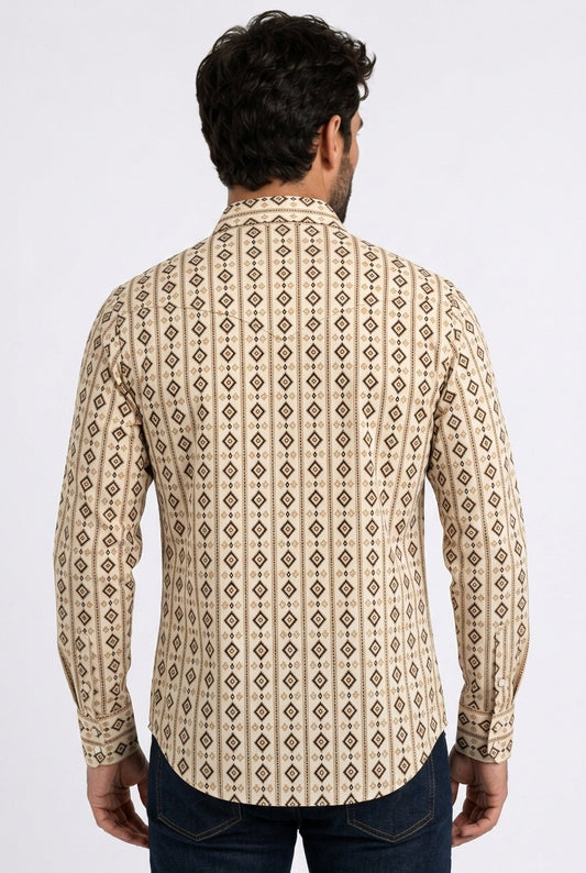 beige aztec stripe western shirt men platini back