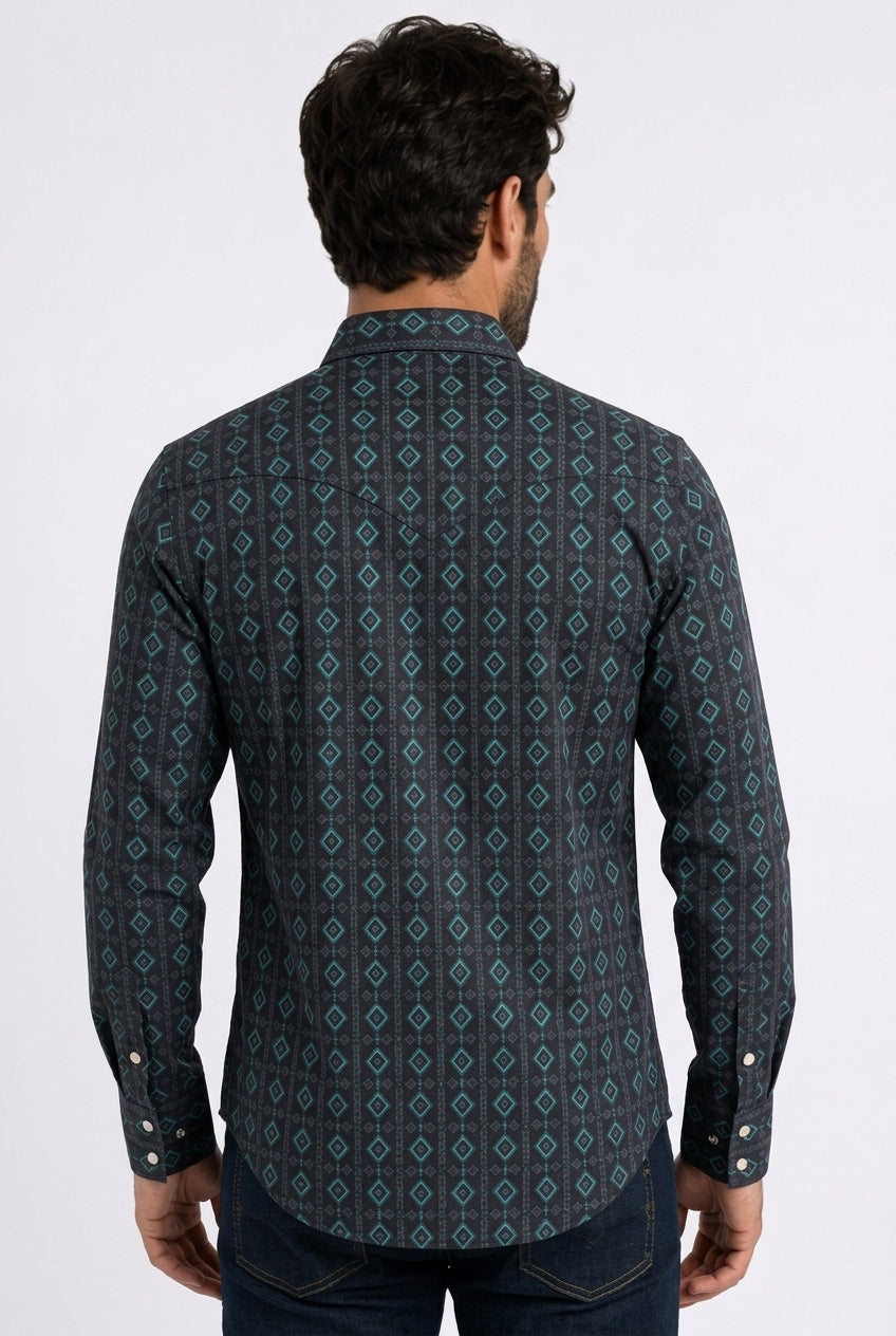black aztec stripe western shirt men platini back