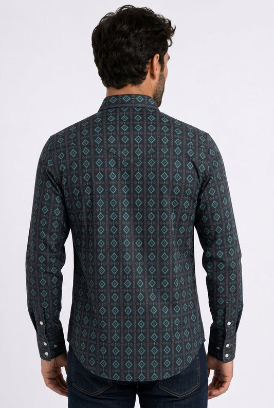 black aztec stripe western shirt men platini back